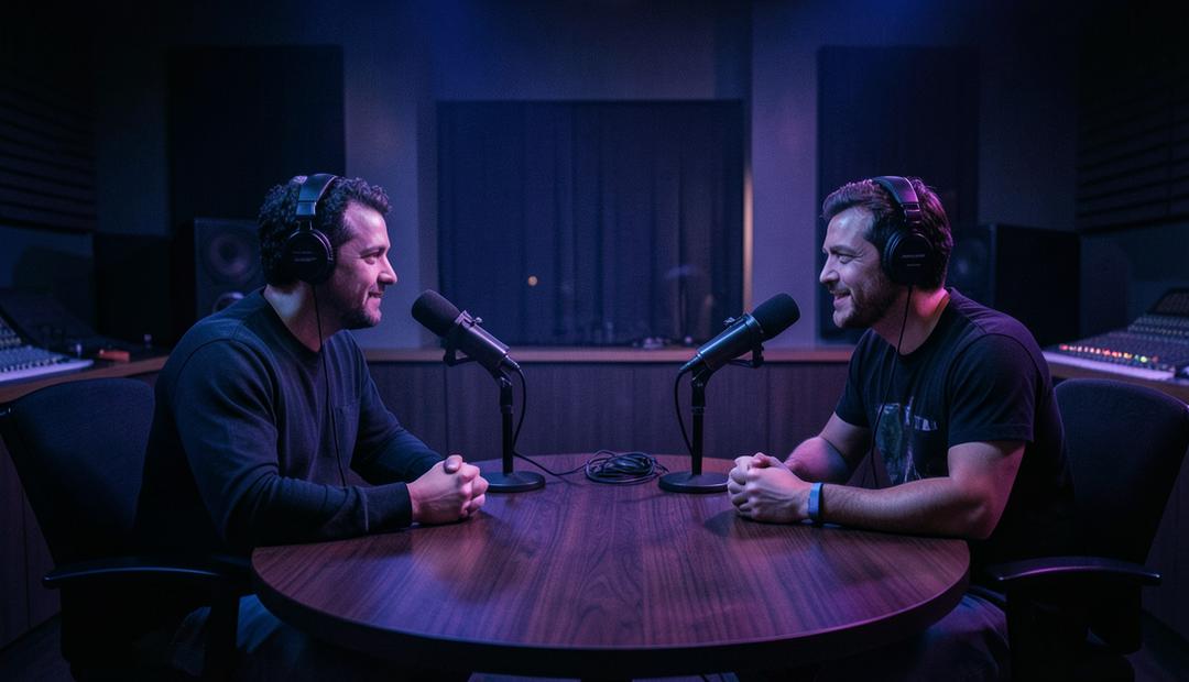 Enregistrement d'un podcast en studio, source de la vidéo longue